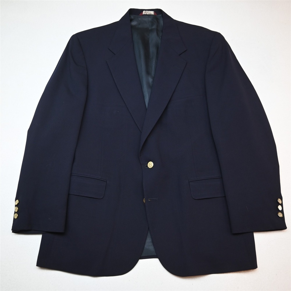 Vtg USA Made 42R Navy Blue 100% Wool Mens Blazer Suit Jacket Sport Coat